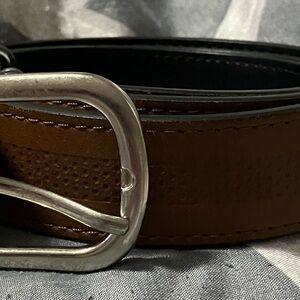 Reversible Brown/Black Leather Belt with Silver Buckle